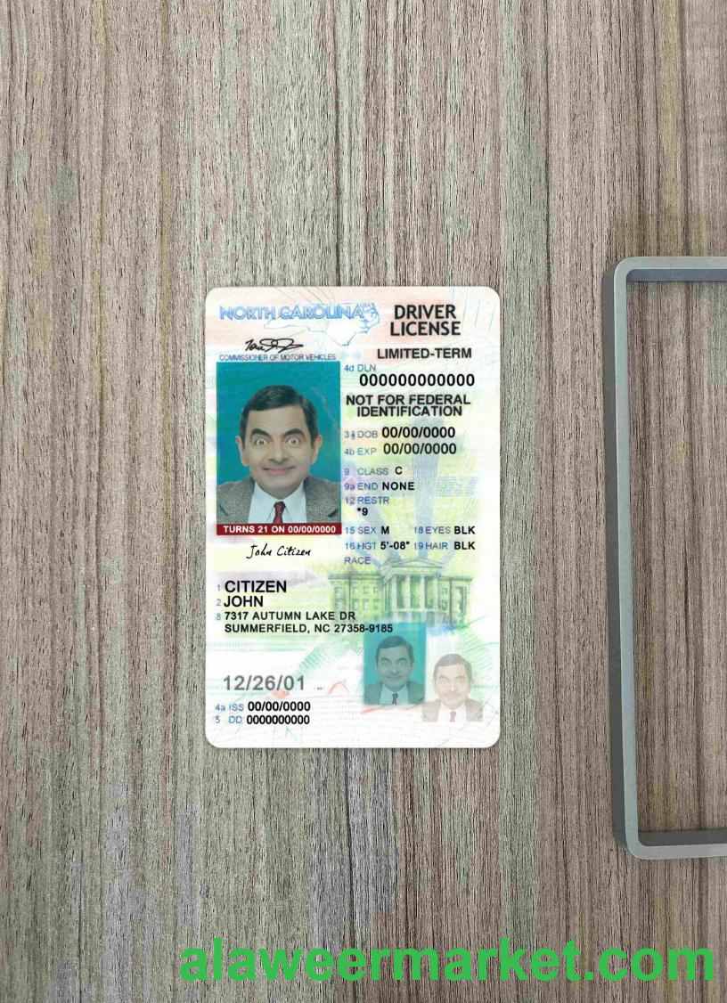USA North Carolina driving license under 21 photolook FRONT